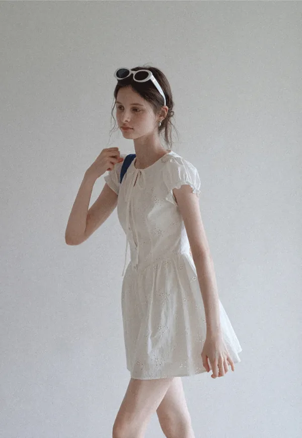 Azure Elegance Eyelet Mini Dress