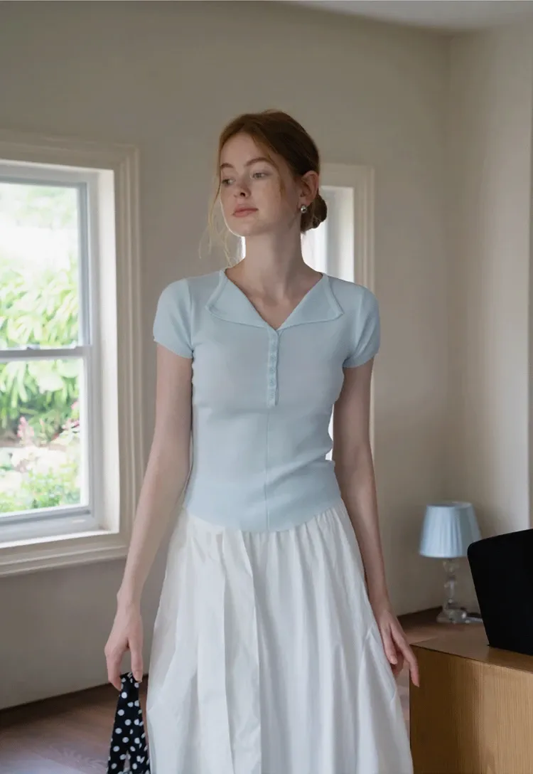 Button Front Knit Polo Top