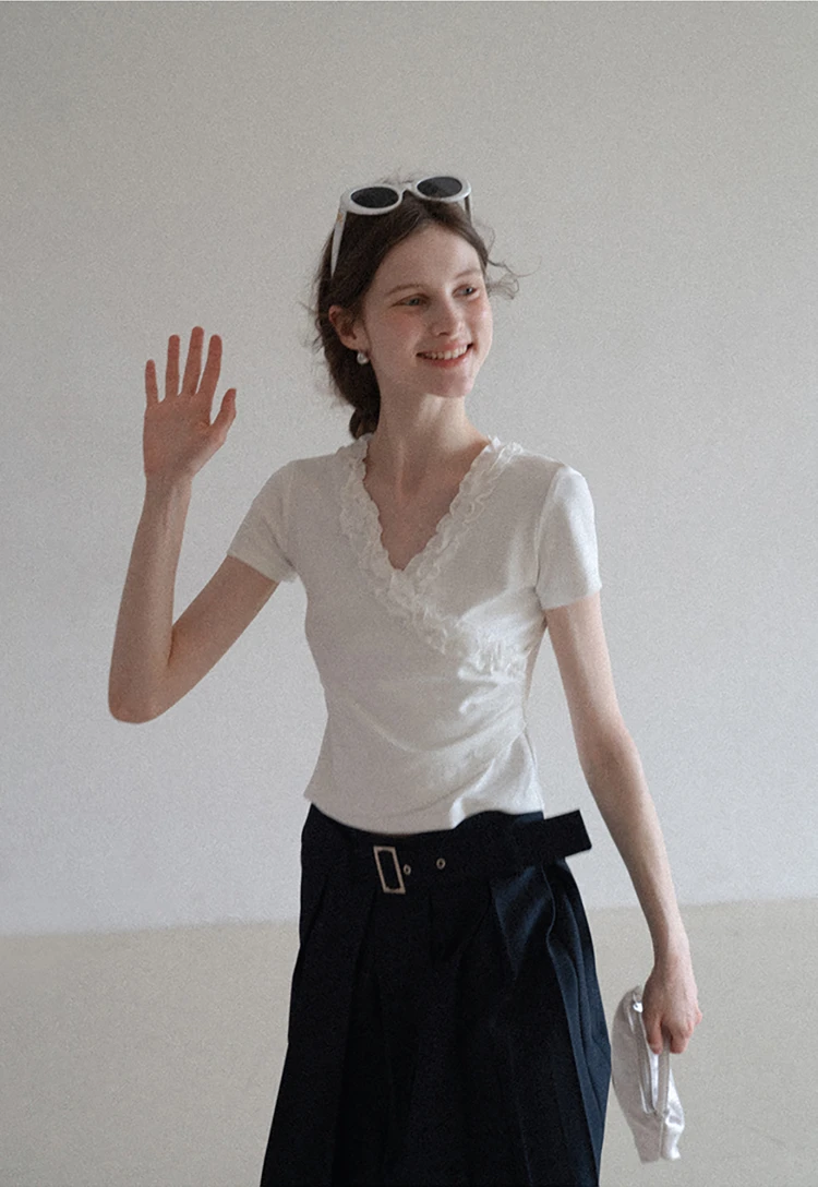 Ruched Trim Wrap Style T-Shirt