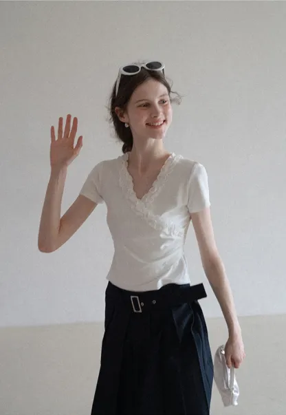 Ruched Trim Wrap Style T-Shirt