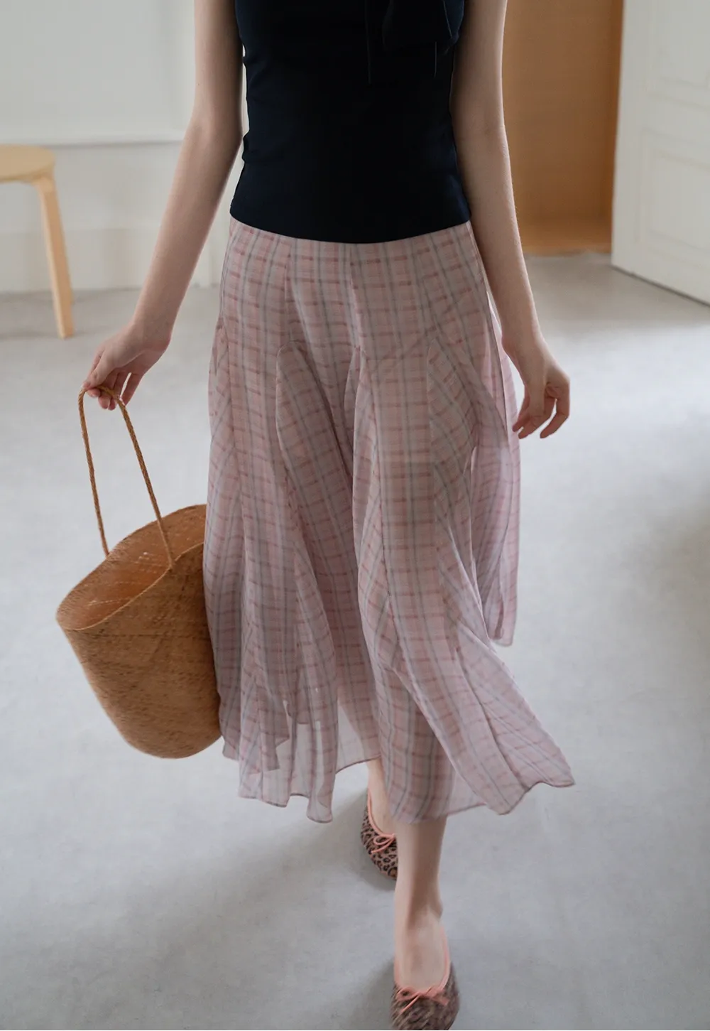 Women’s Plaid Chiffon Summer Midi Skirt