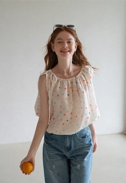 Polka Dot Sleeveless Tie Strap Top