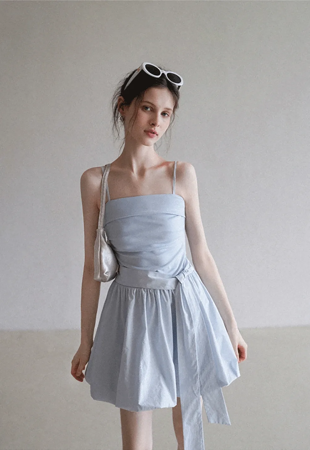 Blue Tie Waist Cami Mini Dress