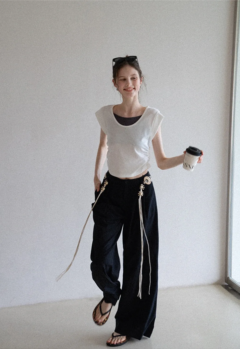 Women’s Mock Two-Piece Ruched Flutter Sleeve Top