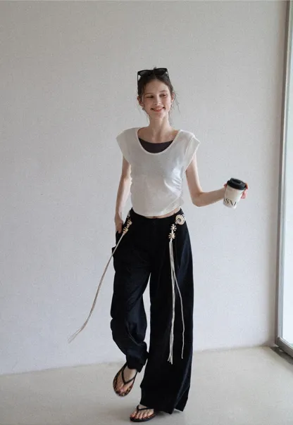 Women’s Mock Two-Piece Ruched Flutter Sleeve Top