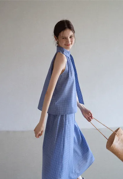 Gingham Halter Top & A-Line Skirt Set