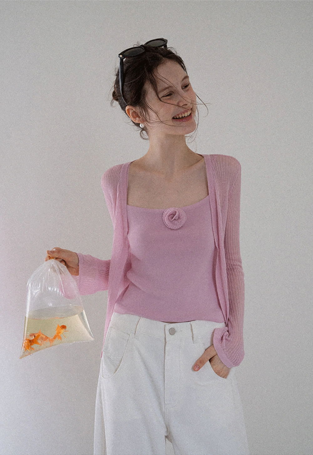 Women's Knit Cami and Sheer Cardigan Set