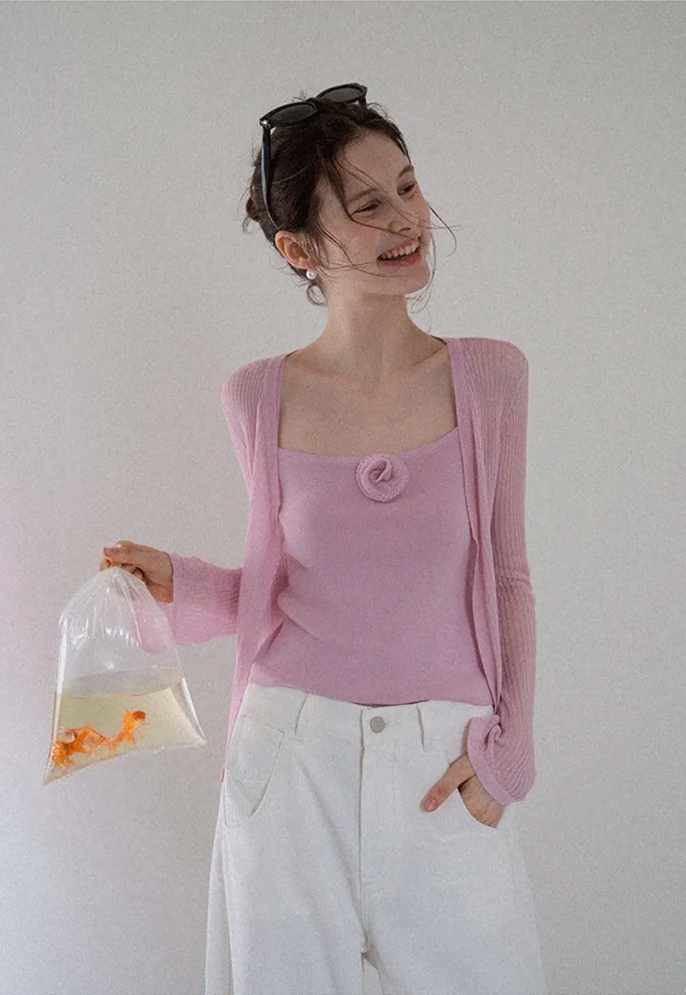 Women's Knit Cami and Sheer Cardigan Set