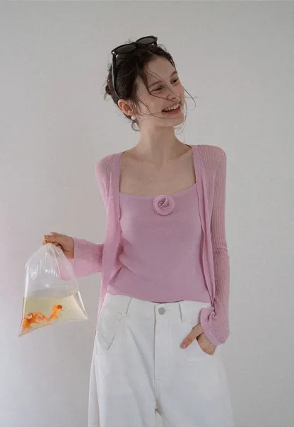 Women's Knit Cami and Sheer Cardigan Set