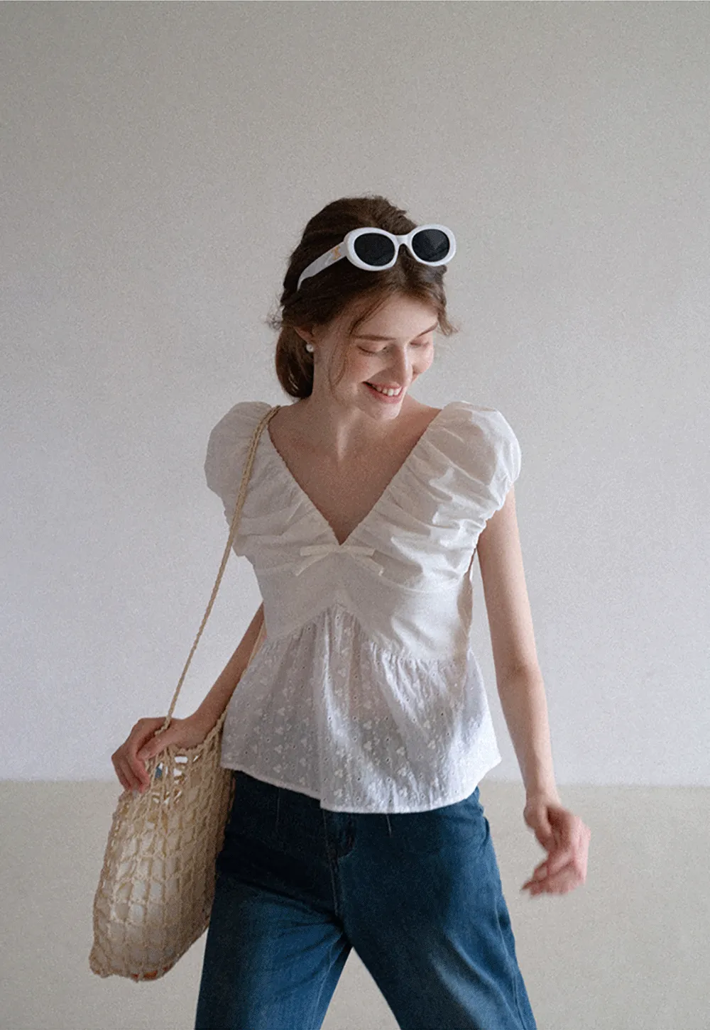 Ruched Sleeveless Lace Trim Top