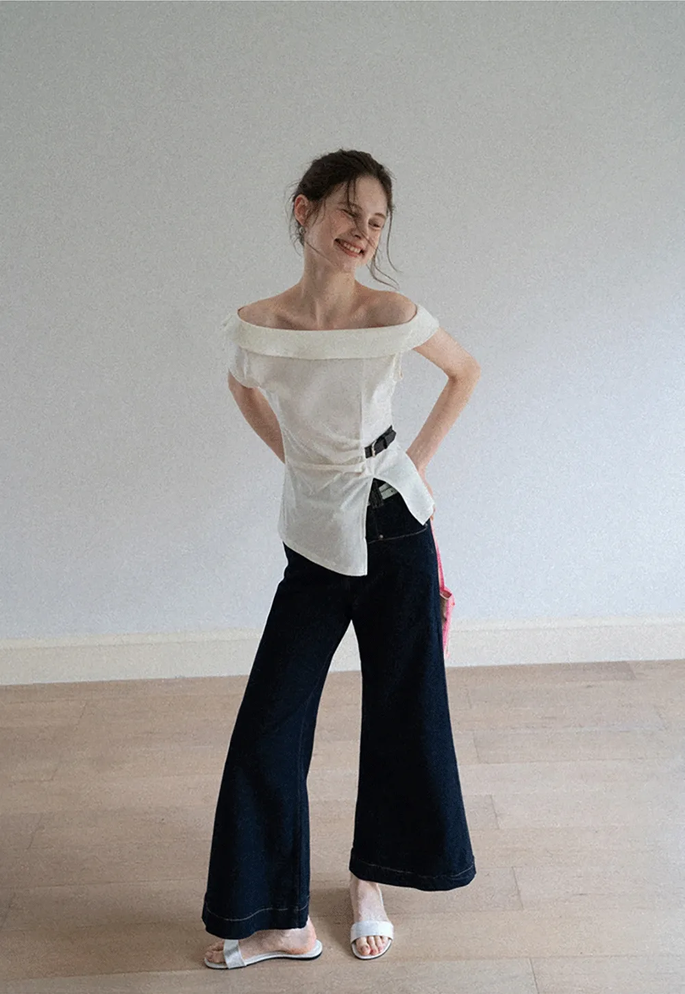 Belted Asymmetric Off-Shoulder Top