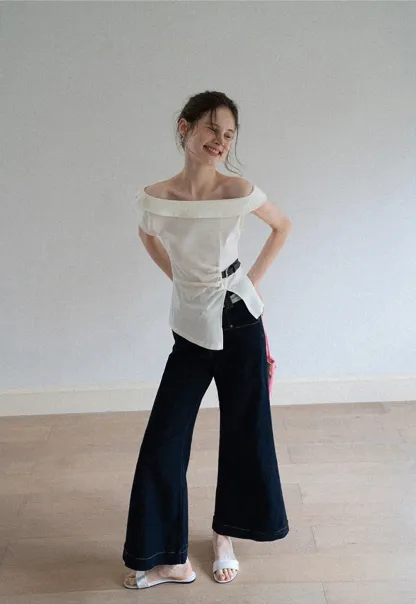Belted Asymmetric Off-Shoulder Top