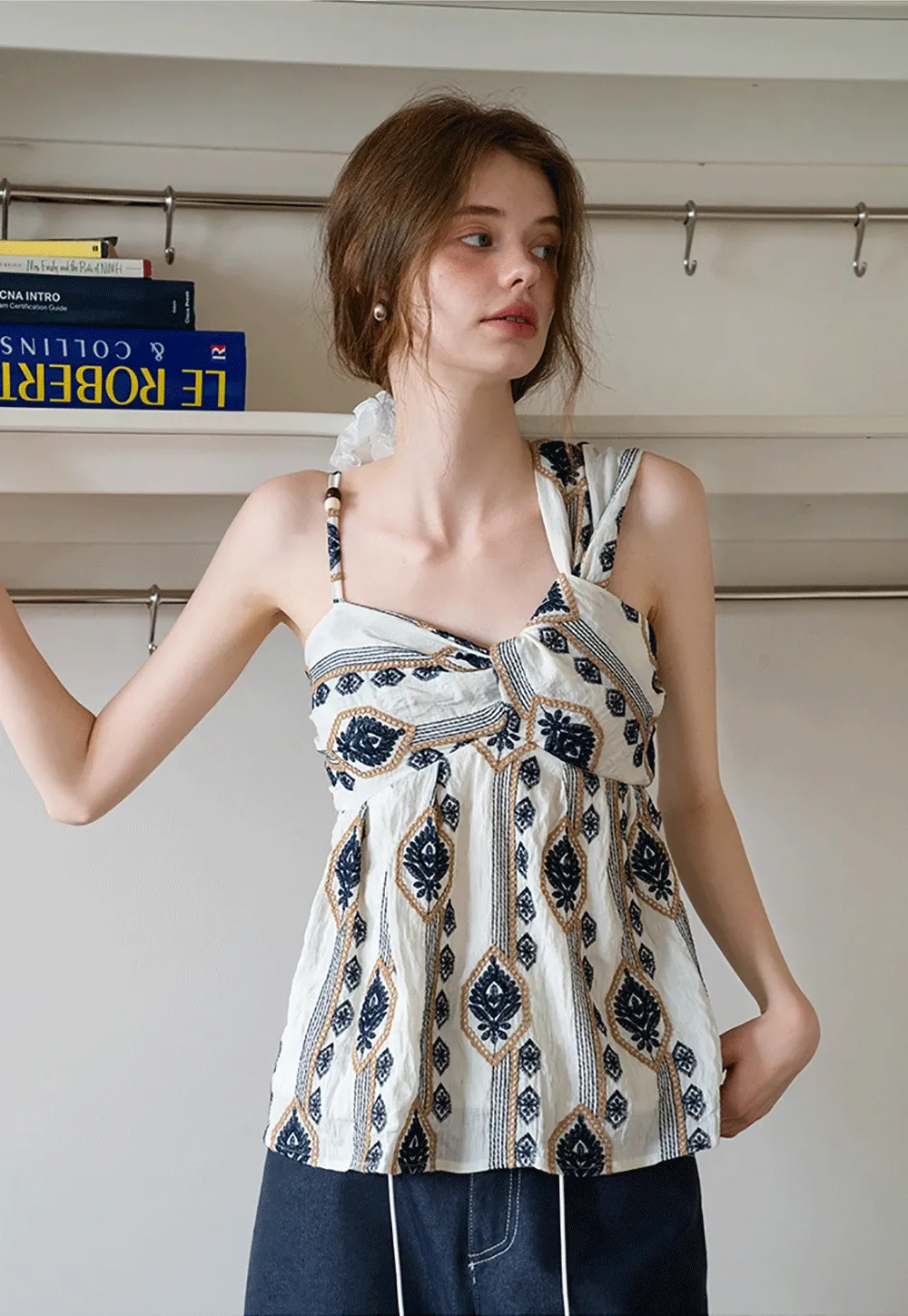 intage-Inspired Boho Print Spaghetti Strap Top