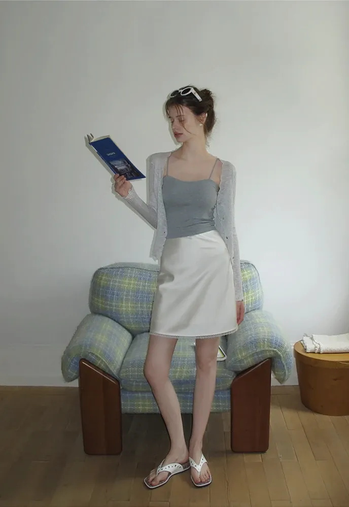 Women Ruffle Ribbed Knit Button Cardigan