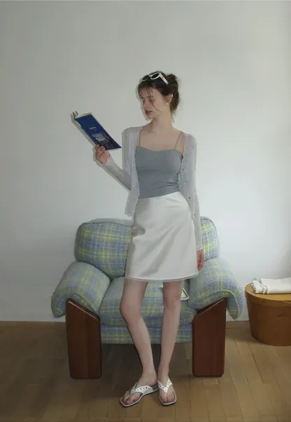 Women Ruffle Ribbed Knit Button Cardigan