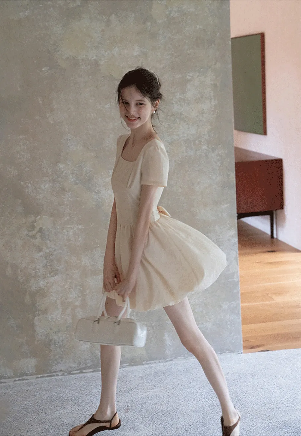 Women's Puff Sleeve Square Neck Mini Dress