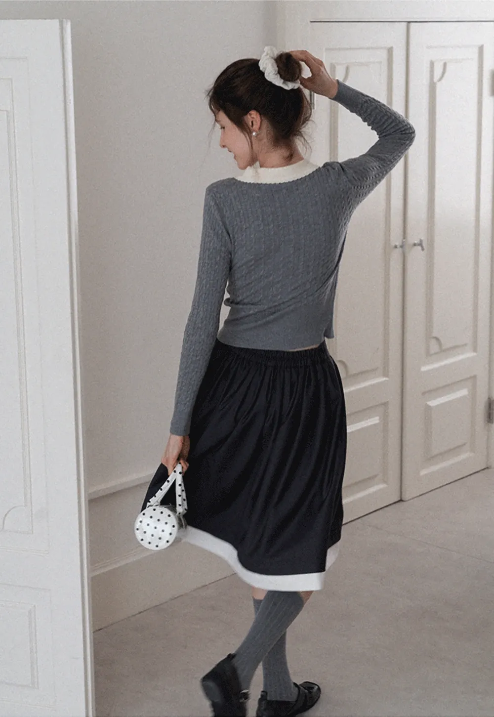 Women's Contrast-Collar Cable-Knit Cardigan