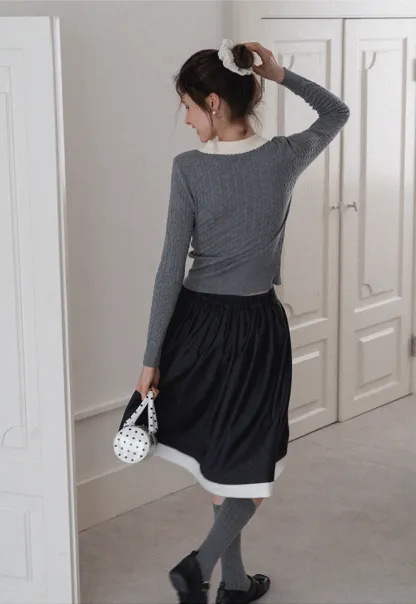 Women's Contrast-Collar Cable-Knit Cardigan