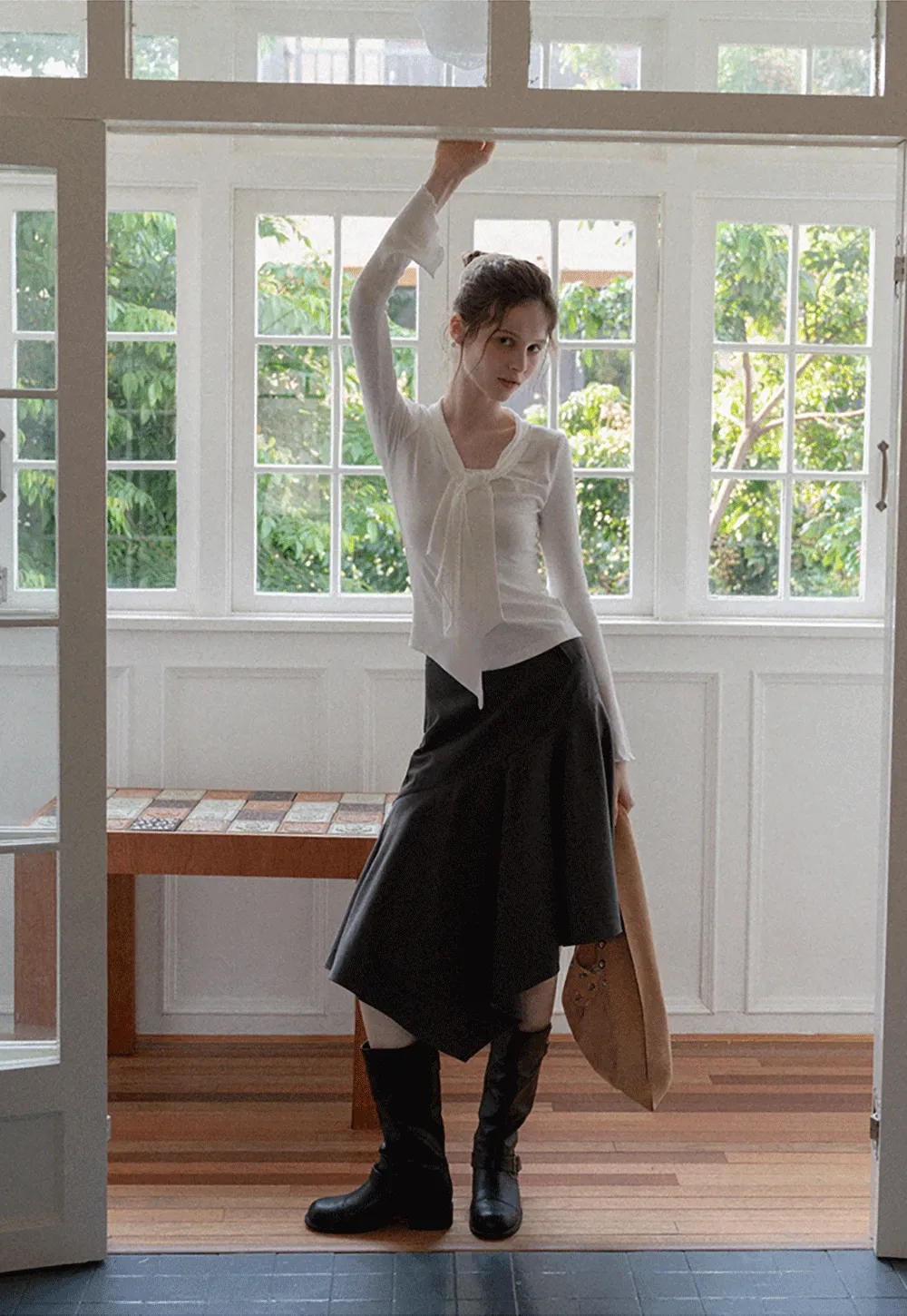 Women's Tie Neck Long Sleeve Tee