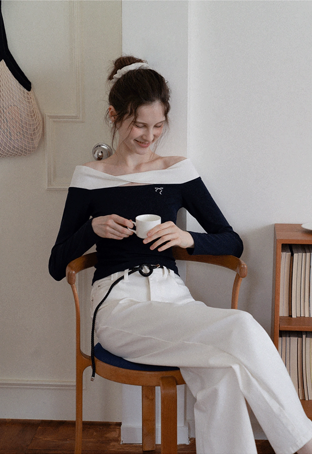 Women's Off Shoulder Contrast Fold-Over Knit Top