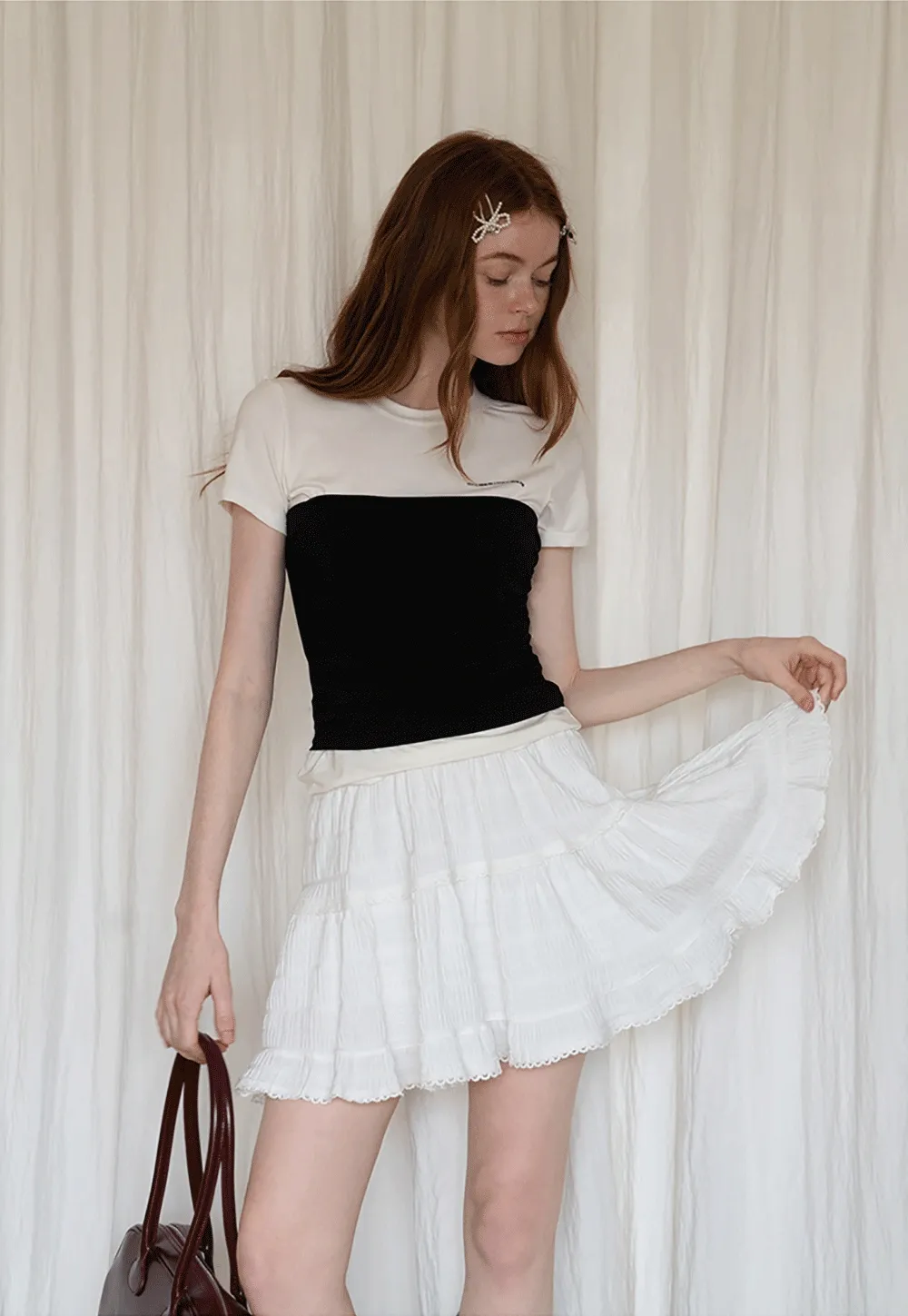Lace-Trim White Tiered Skirt