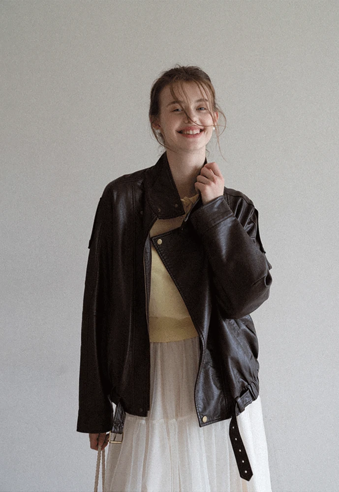 Funnel-Neck Leather Jacket