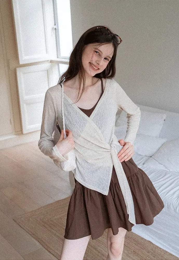 Wrap Tie Top & Tiered Cami Dress Set