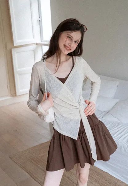 Wrap Tie Top & Tiered Cami Dress Set