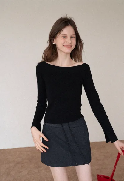 Women's Off-Shoulder Ribbed Knit Top