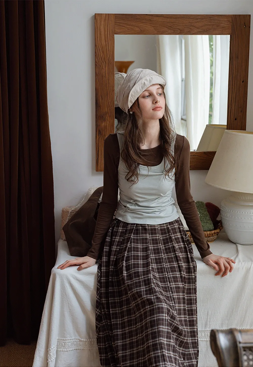 Women's Bubble-Hem Plaid Maxi Skirt