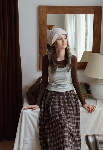 Women's Bubble-Hem Plaid Maxi Skirt