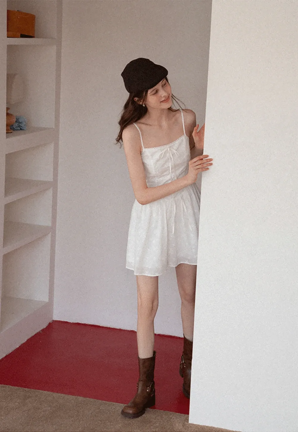 Women's Eyelet Tie-Front Button Cami Sundress