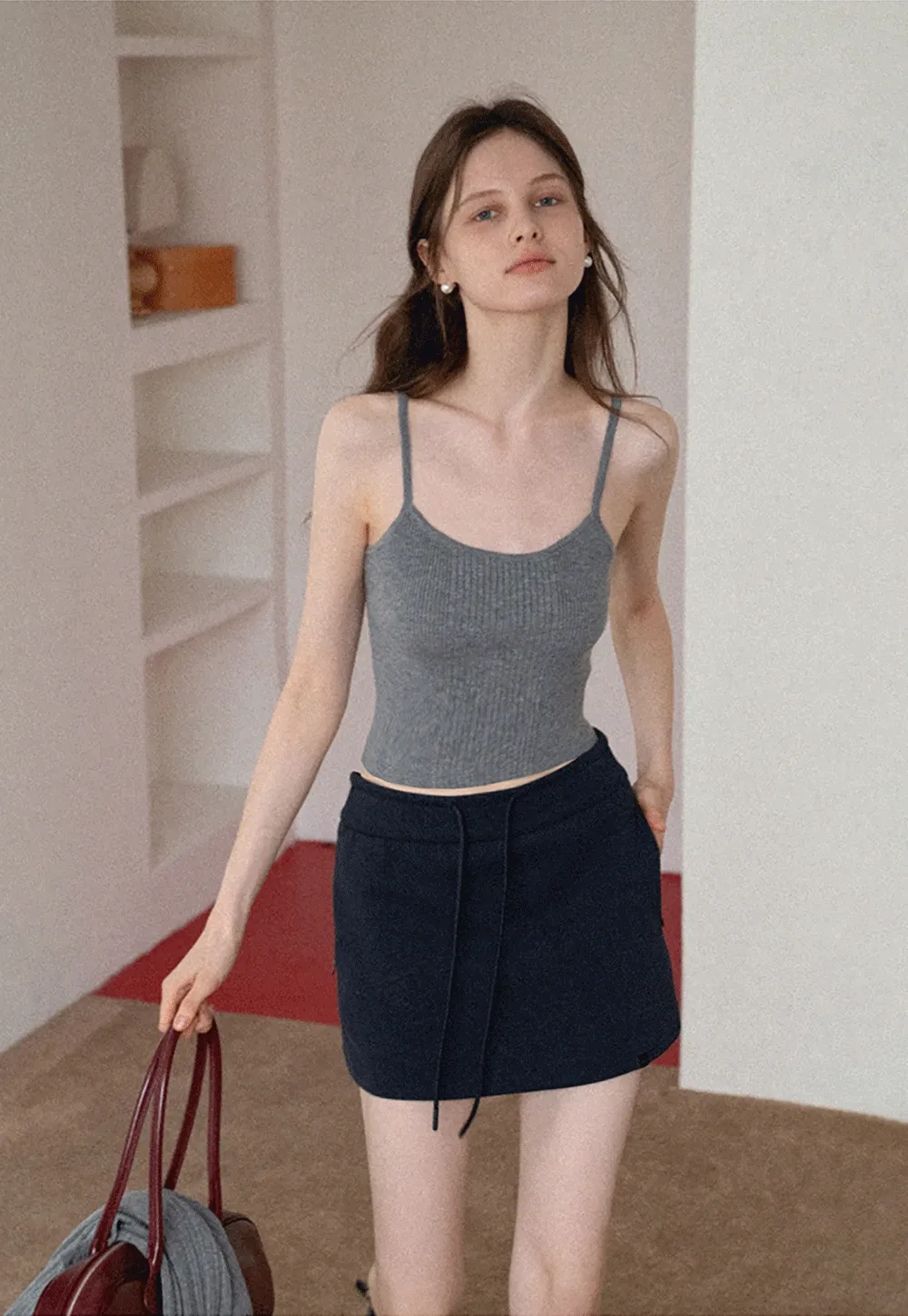 Ribbed Button Front Cardigan and Camisole Set