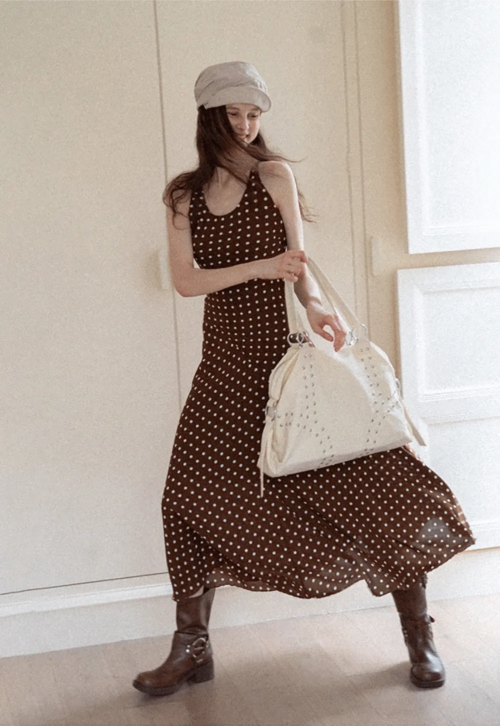 Sleeveless Polka Dot Midi Dress