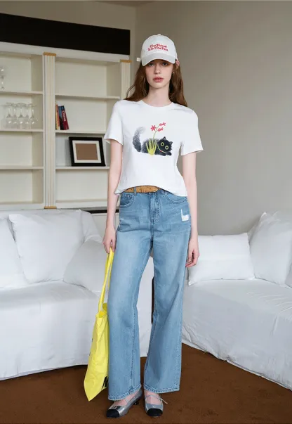 Wide Leg Distressed Denim Jeans