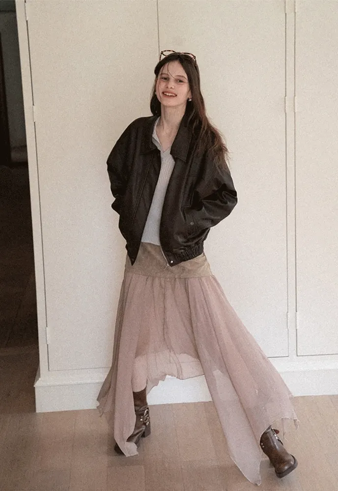 Patchwork Handkerchief-Hem Tie-Waist Skirt