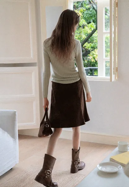 A-Line Mini Skirt for Women High Waist Faux Suede Casual Skirt
