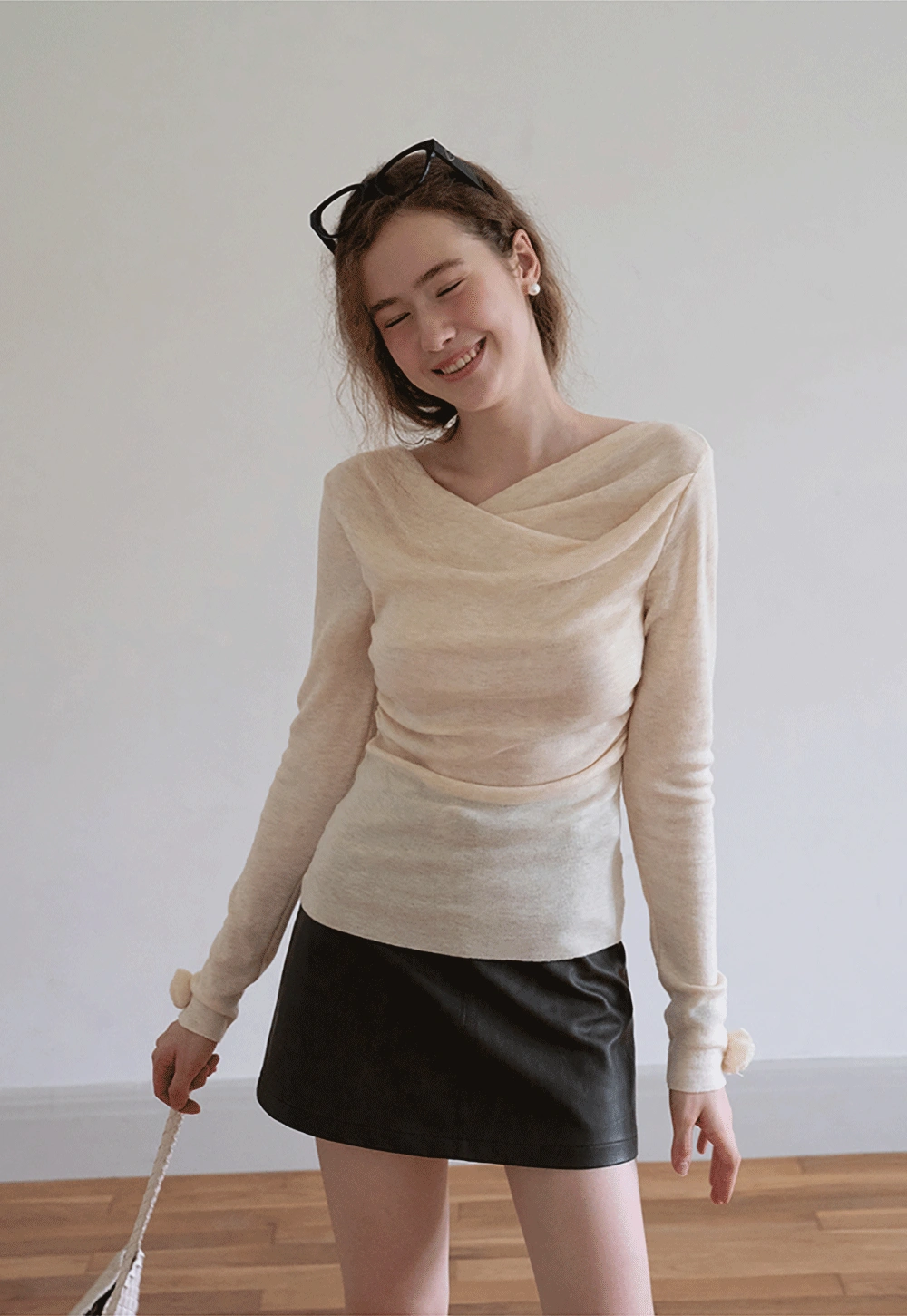 Womens Draped Cowl Neck Slim Fit Tops