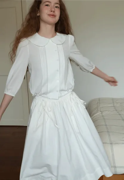 High Waist A Line White Skirt