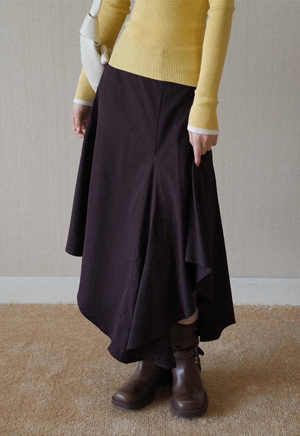 Womens High Waist Asymmetrical Midi Skirt