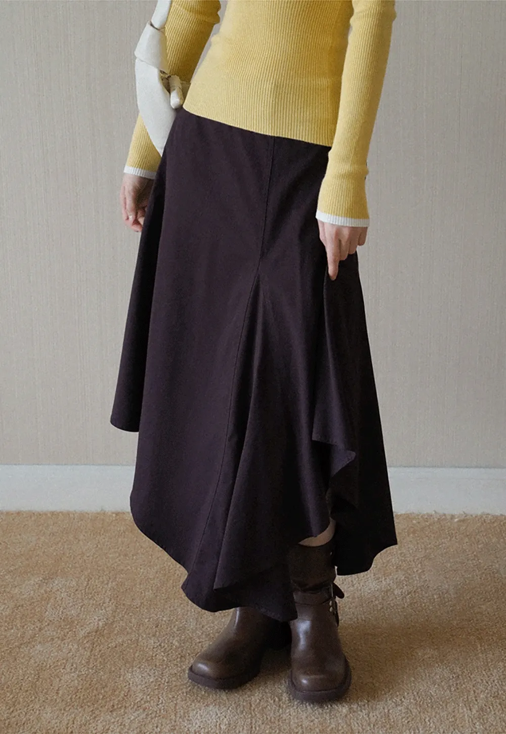 Womens High Waist Asymmetrical Midi Skirt