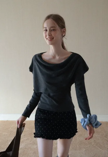 Womens Draped Cowl Neck Knit Top