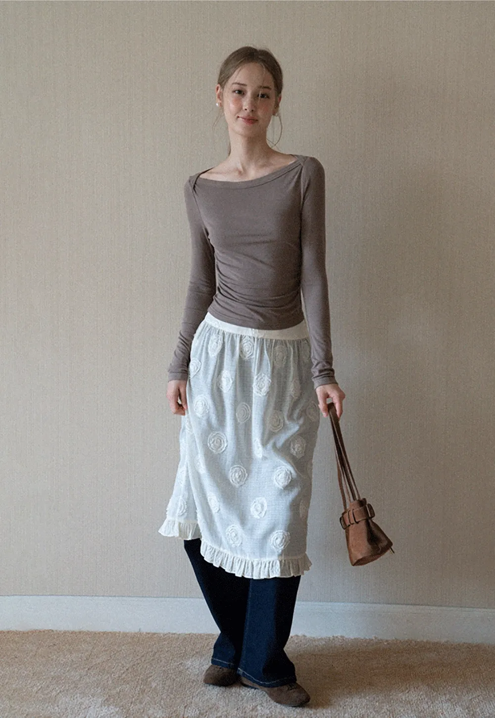 Women Boat Neck Ruched Long Sleeve T-Shirts