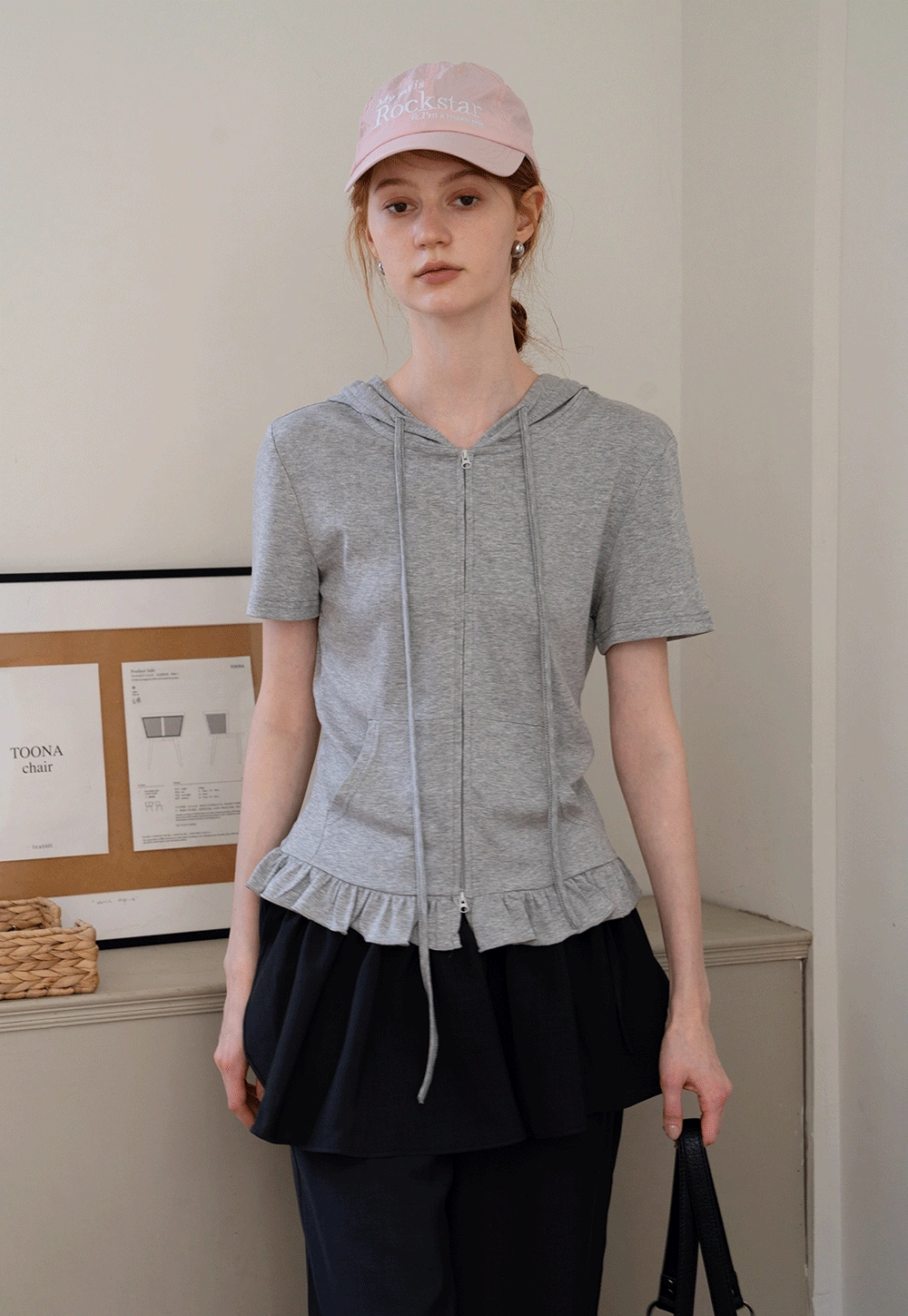 Women’s Zip-up Hoodie with Ruffled Hem