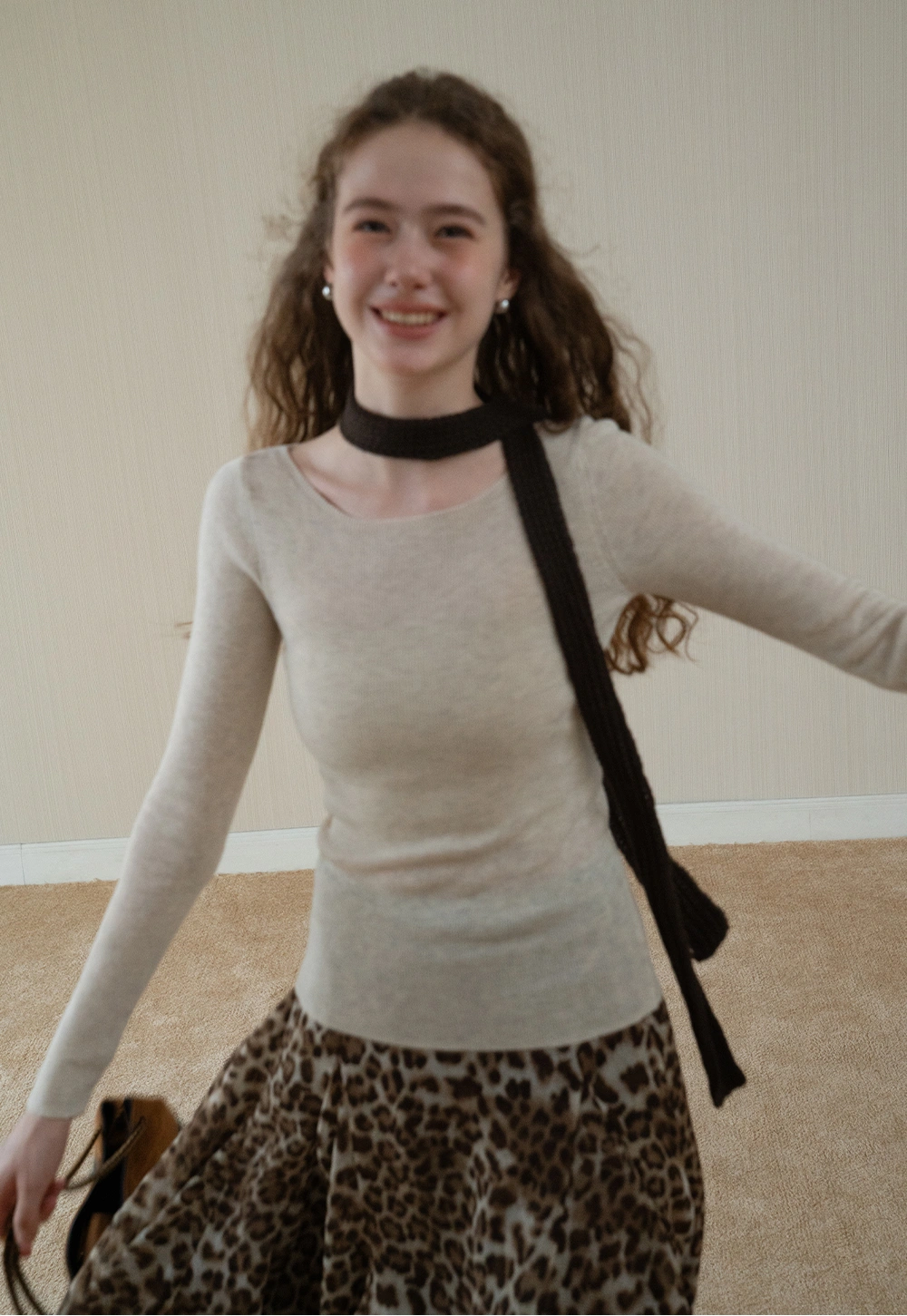 Womens Long Sleeve Knit Shirt with Tie Detail