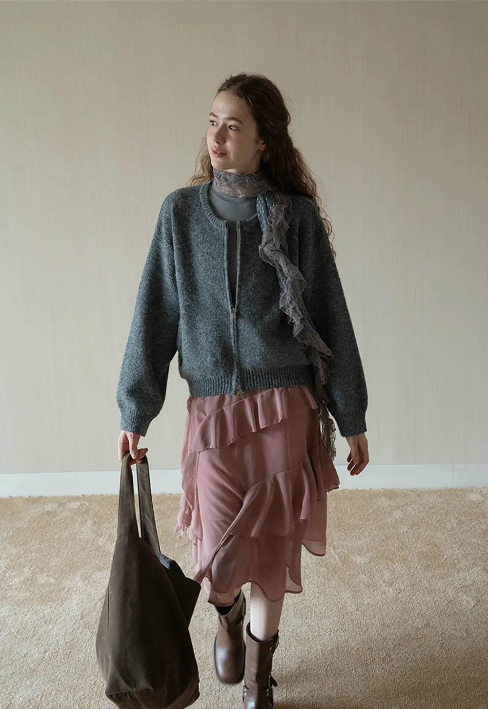 Womens Ruffle Layered Chiffon Midi Skirt