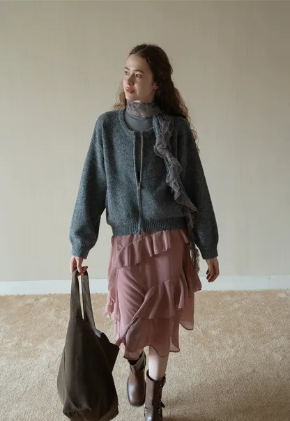 Womens Ruffle Layered Chiffon Midi Skirt