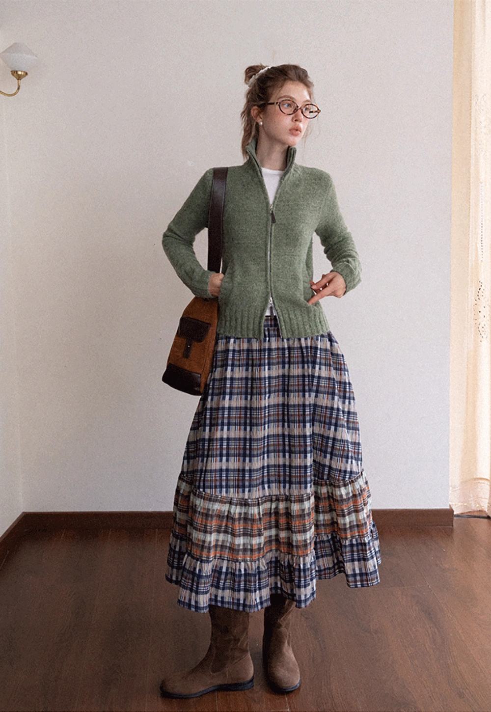 Women’s High Neck Zip Up Knit Cardigan