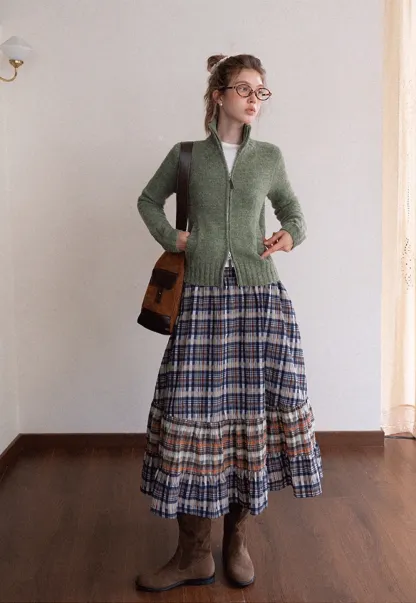 Women’s High Neck Zip Up Knit Cardigan