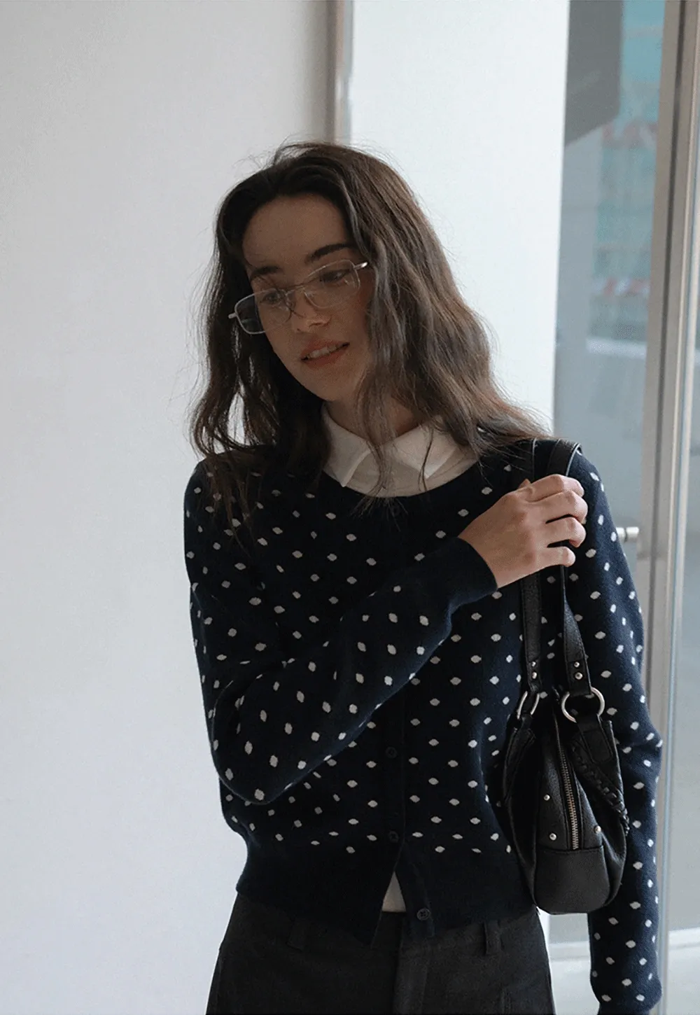 Vintage-Inspired Polka Dot Knit Cardigan